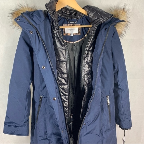 Nine West Jacket Hooded Long Parka Navy Small - Picture 6 of 16